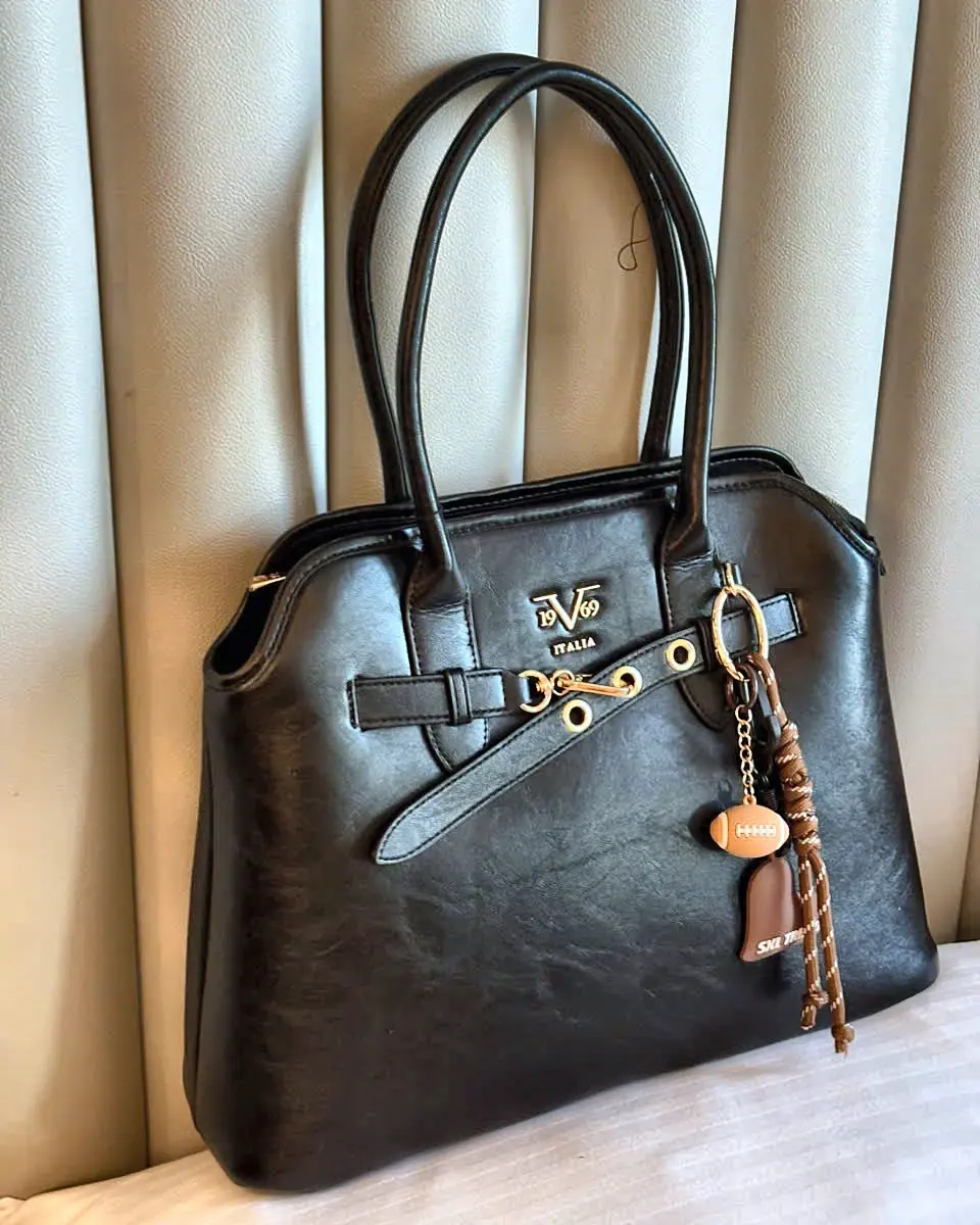 19V69 Italia Belted Dome Satchel – Black