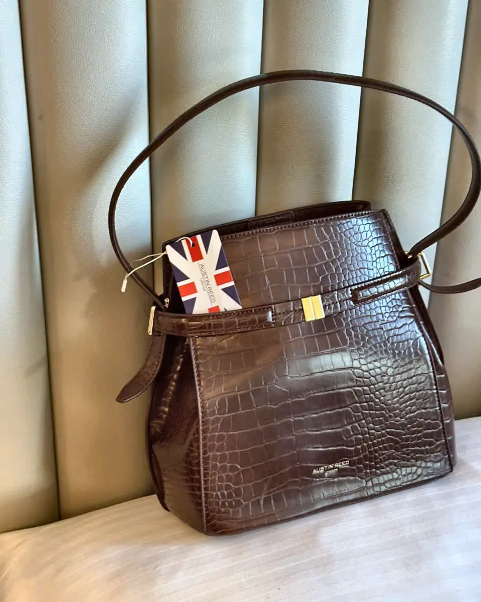 Austin Reed Croc-Embossed Bucket Bag – Chocolate
