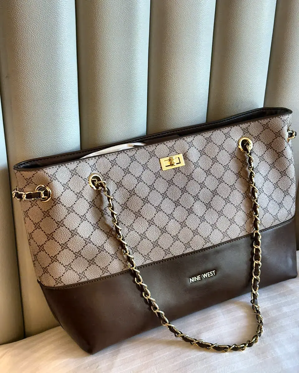 Nine West Monogram Chain Tote – Brown