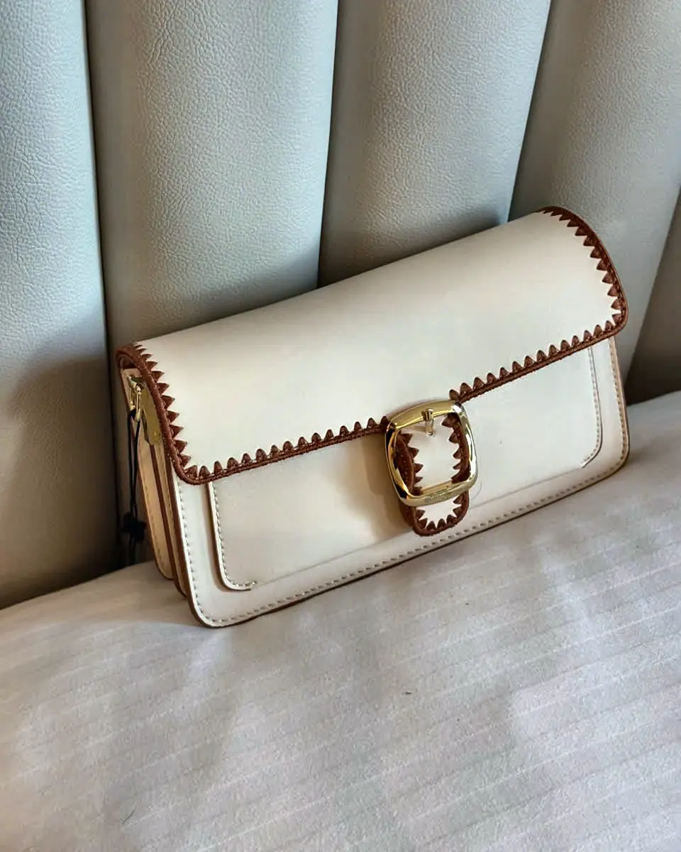 Whipstitch Buckle Flap Bag – Ivory
